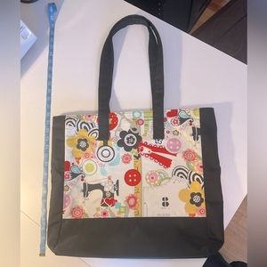 Darling black fabric tote bag! Sewing tools accent fabric! Like new!